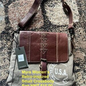 Myra Bag Brown and Tan Crossbody Bag with Leather Accent